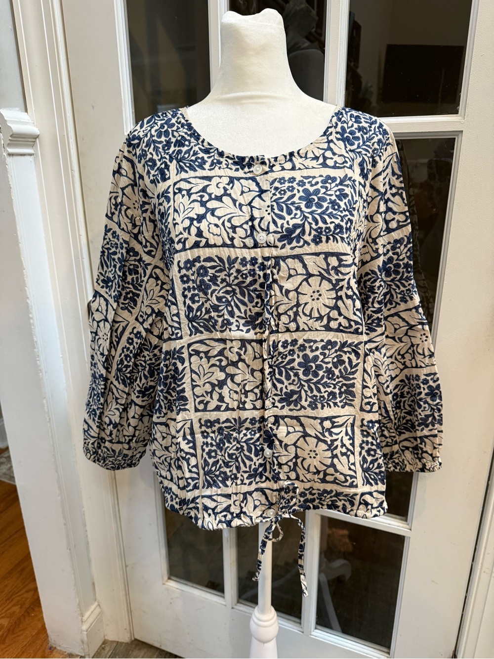 Banana Republic Navy and Cream Floral Block-Print Tunic
